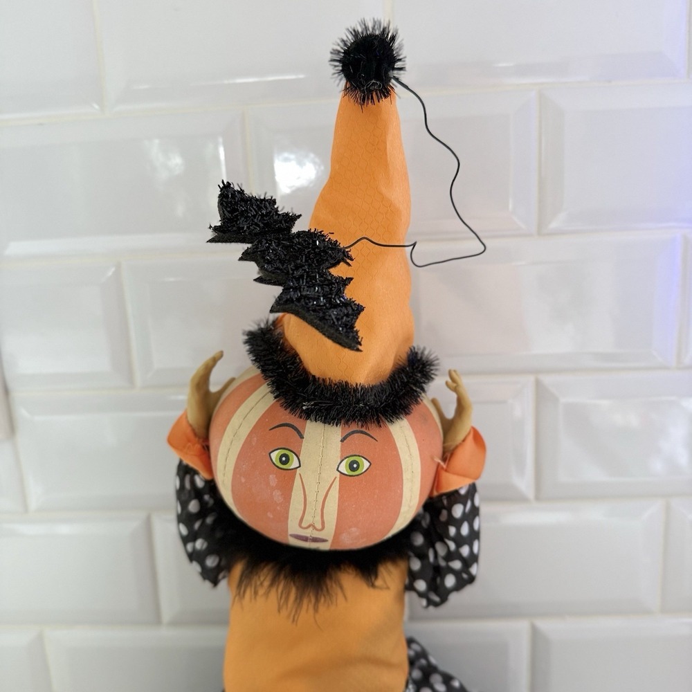 2014 Halloween Pumpkin Witch Bat Joe Spencer Shelf Sitter Folk Art Holiday - Picture 5 of 10